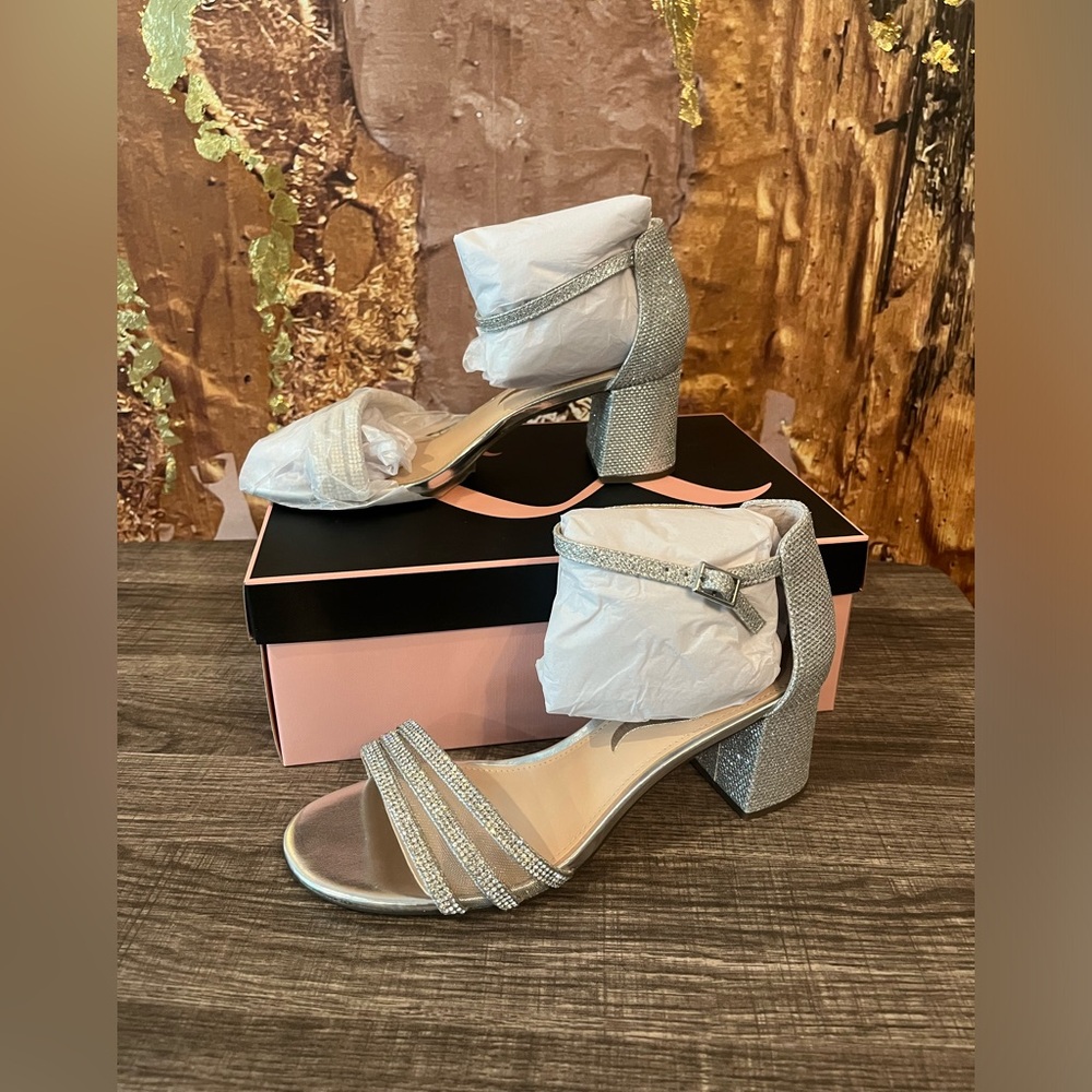 Nina Silver Sparkle Block Heel Sandals